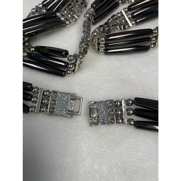 Black and silver stretch belt decorative beading women's length 36" - Picture 3 of 3